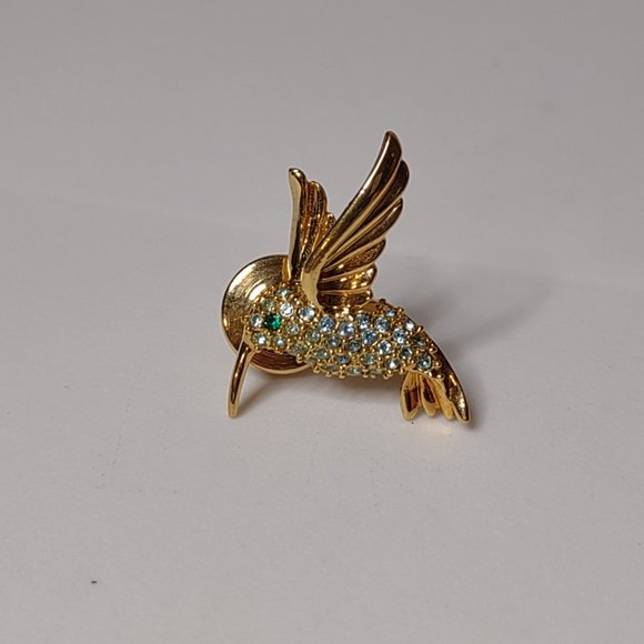 Very Pretty Blue, Green, And Gold Tone Hummingbird Pin - Picture 2 of 8